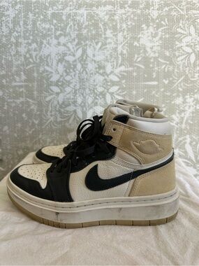 Nike Air Jordan 1 High Top Sneakers in Black, White & Beige